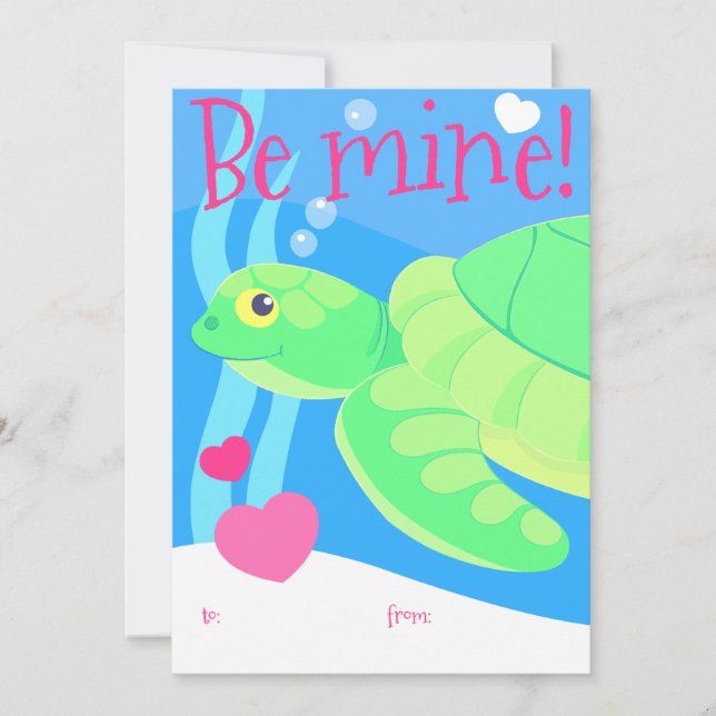 Kid's sea turtle Valentine card (Front)