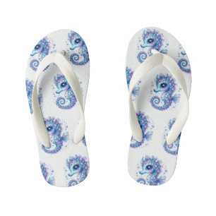 Kids Seahorse Print Flip Flops