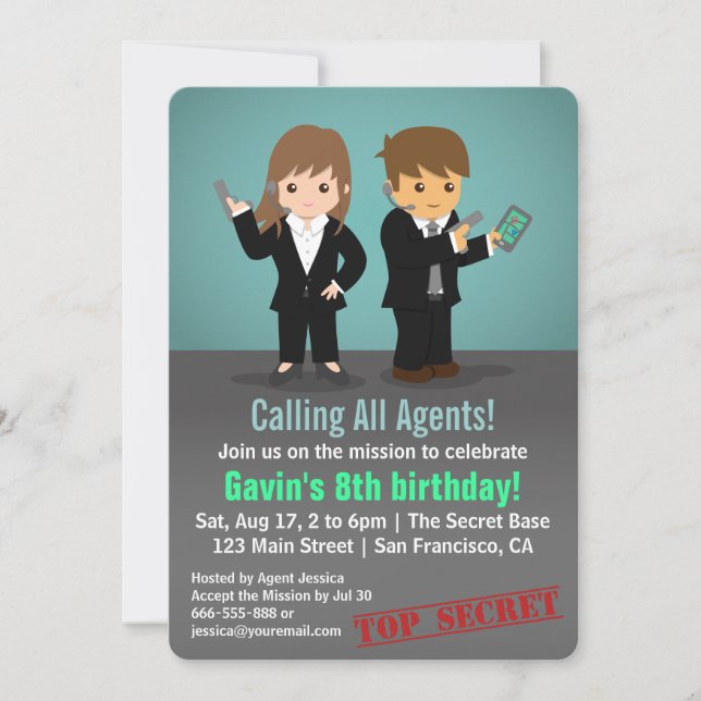 Kids Secret Agent Birthday Party Invitation (Front)