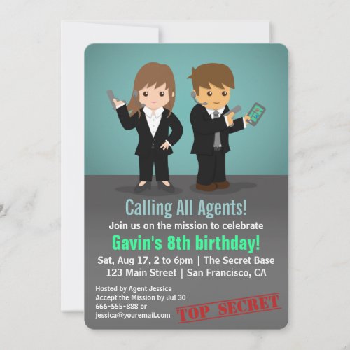 Kids Secret Agent Birthday Party Invitation