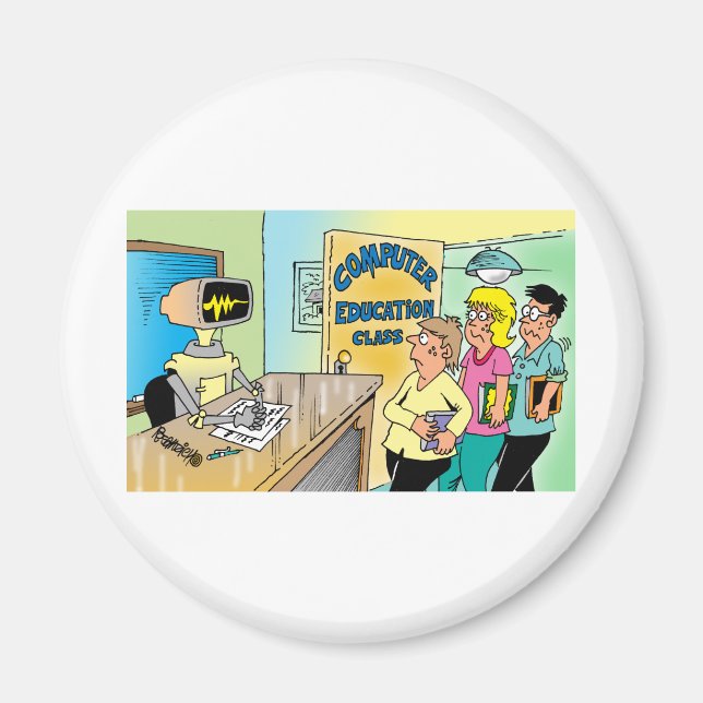 Kids see robot teacher in computer class magnet (Front)