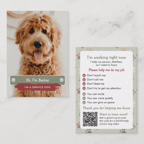 Kids Service Dog Etiquette Explaination Calling Card