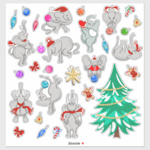 Kids Set Elephants Trim-a-Tree Christmas Sticker