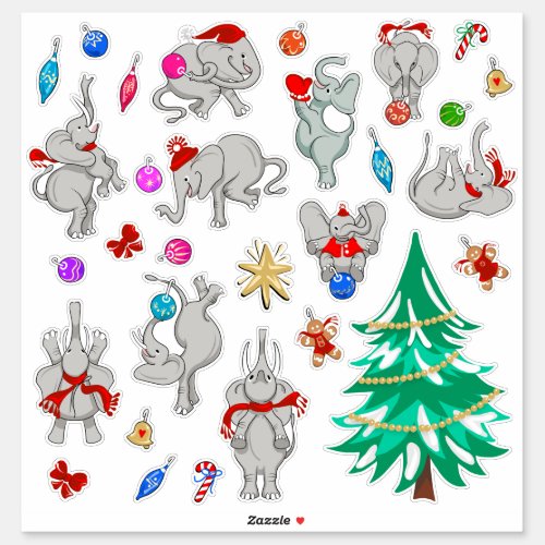 Kids Set  Elephants Trim_a_Tree Christmas Sticker