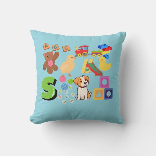 Kids shapes & toys throw pillow (Front)