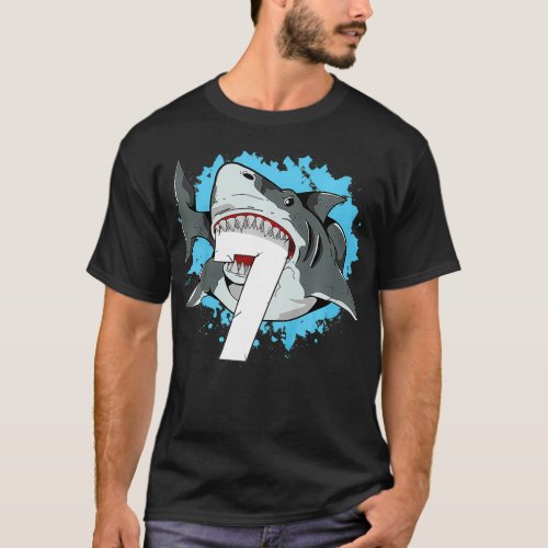 Kids Shark 7th Birthday Boy 7 Seven Shark Theme Pa T_Shirt