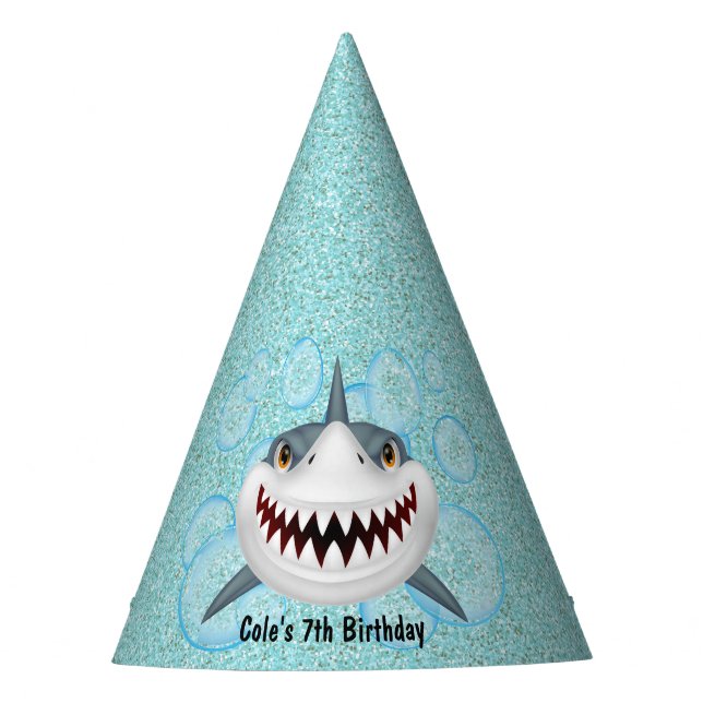 Kids Shark Aqua Glitter Party Hat (Front)