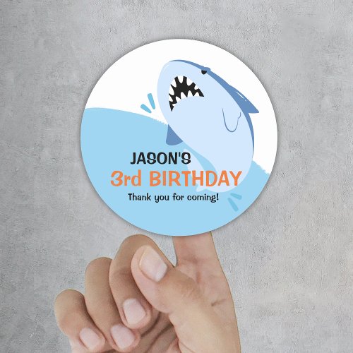 Kids Shark Birthday Party Boy Supplies Favors Classic Round Sticker