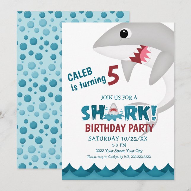 Kids Shark Birthday Party Invitation (Front/Back)