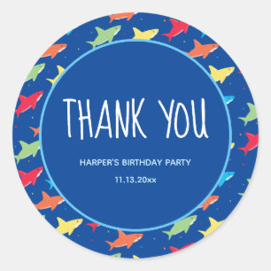 Kids Shark Birthday Party Thank You Classic Round Sticker