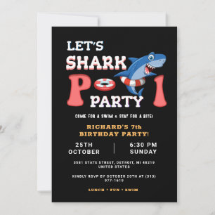 Kids Shark Fun Pool Party Colorful Birthday Invitation