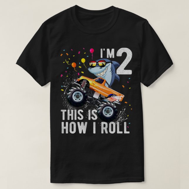 Kids Shark Monster Truck 2nd Birthday Boys and Gir T-Shirt (Design Front)