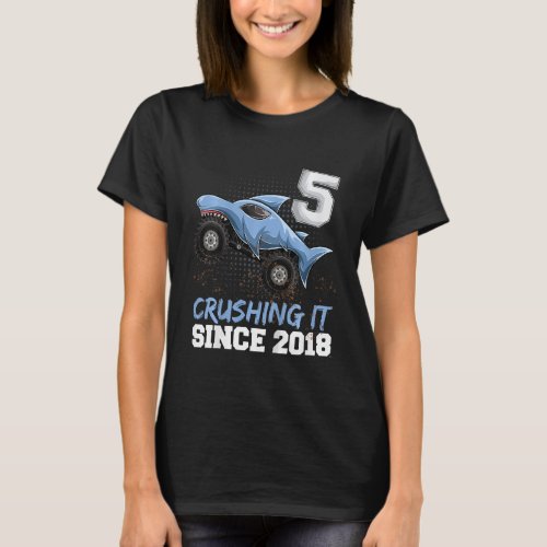 Kids Shark Monster Truck 5th Birthday Boy Shirt 5 T_Shirt