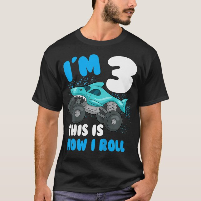Kids Shark Monster truck Birthday Party Toddler is T-Shirt (Front)