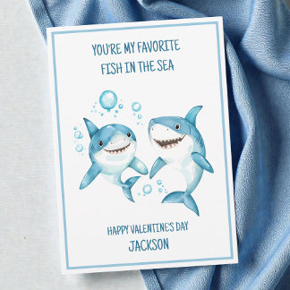 Kids Shark School Classroom Happy Valentine's Day Holiday Card