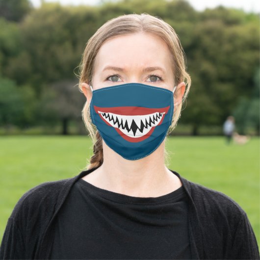 KIDS SHARK TEETH SMILE ADULT CLOTH FACE MASK (Outside)