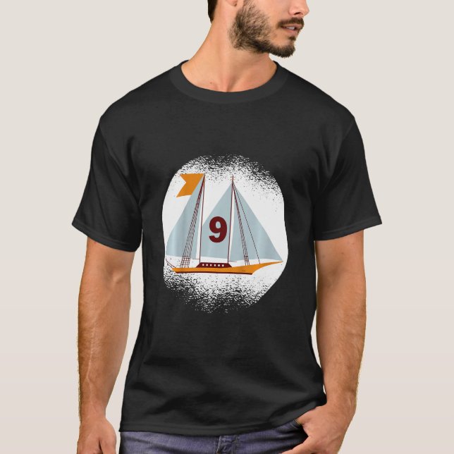 Kids Ship Captain Ship Leader Boat Ich Bin 9 Years T-Shirt (Front)