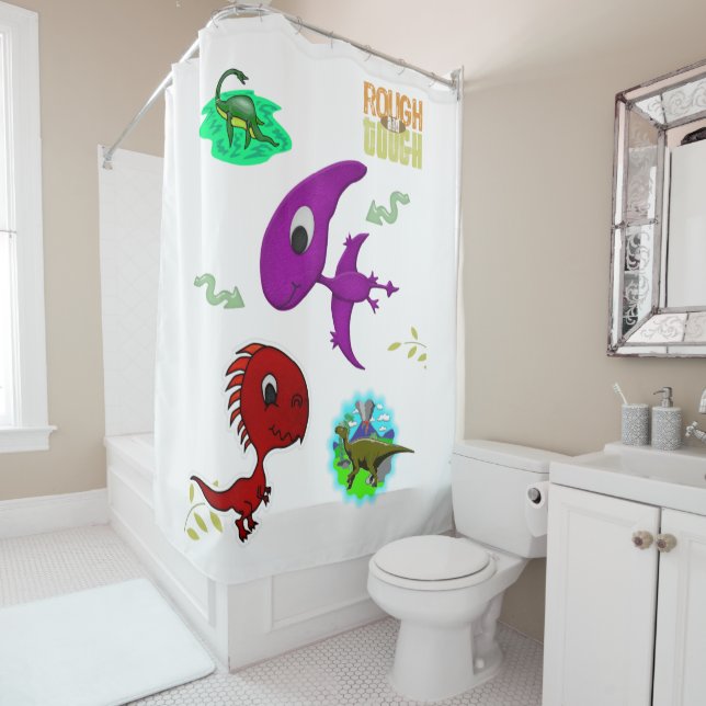Kids Shower Curtain Dinosaur Colorful (In Situ)