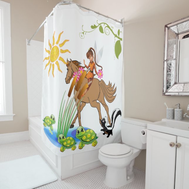 Kids Shower Curtain Fairy Turtle Skunk (In Situ)