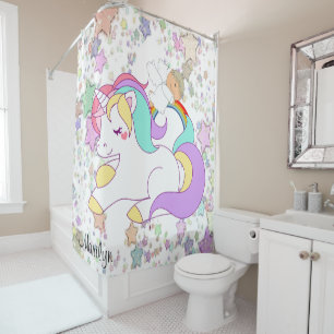 Kids Shower Curtain Unicorn Stars Angel