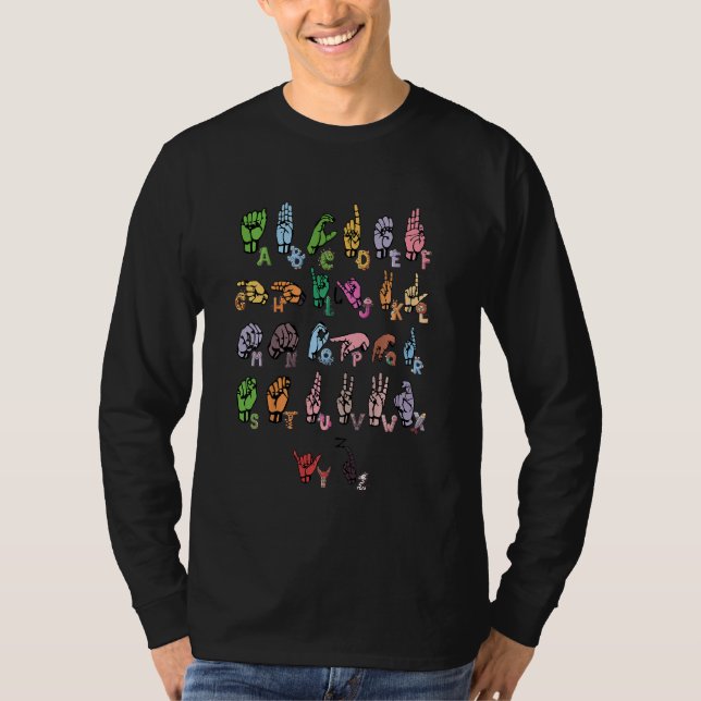 Kids Sign Language ASL Teacher Hand Alphabet Learn T-Shirt (Front)