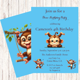 Kids Silly Monkey Jungle Theme Birthday Party Invitation