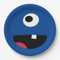 Kids Silly Monster Face Monsters Party Blue Cute Paper Plate