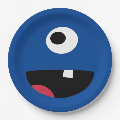 Kids Silly Monster Face Monsters Party Blue Cute Paper Plates