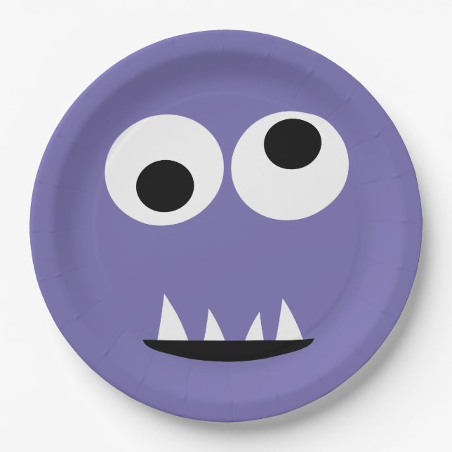 Kids Silly Monster Face Monsters Party Purple Cute Paper Plates (Front)