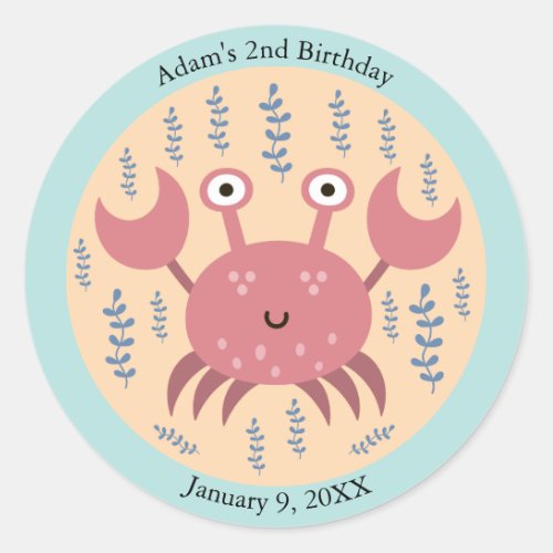 Kids Silly Red Crab Under the Sea Birthday Classic Round Sticker