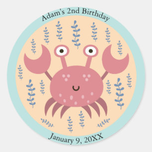 Kids Silly Red Crab Under the Sea Birthday Classic Round Sticker