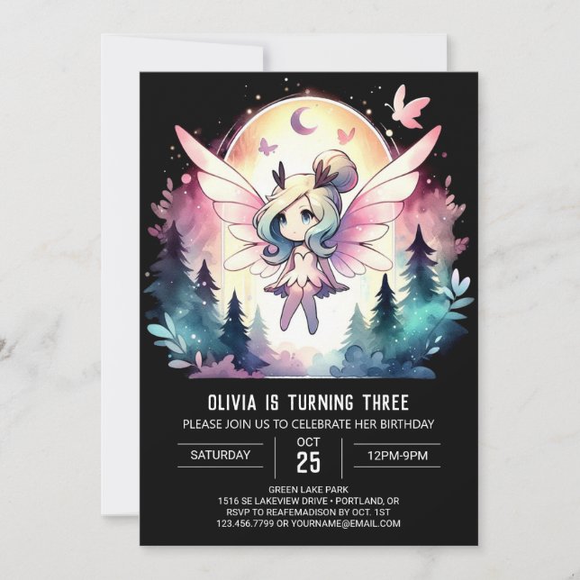 Kids Simple Fairy Birthday Invitation (Front)