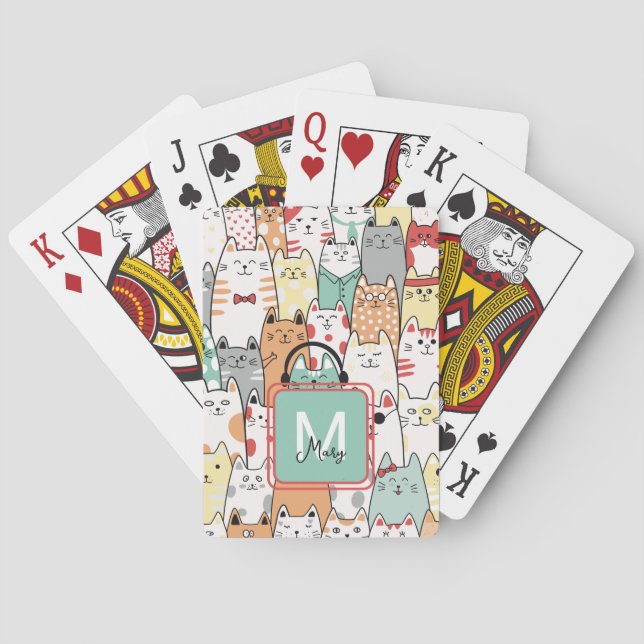 Kids Sister Birthday Cat Kitties Name Monogram Poker Cards (Back)