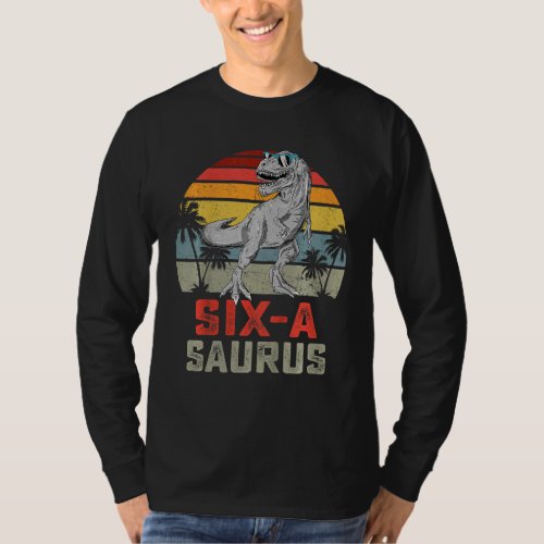 Kids Six A Saurus Birthday Cute Rex 6th Dinosaur B T_Shirt