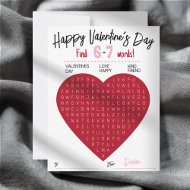 Kids Six Seven Valentine Word Search Heart Class Note Card