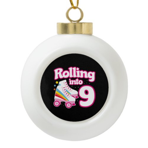 Kids Skate Party - 9th Birthday - Roller Skating Ceramic Ball Christmas Ornament