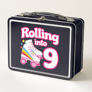 Kids Skate Party - 9th Birthday - Roller Skating Metal Lunch Box