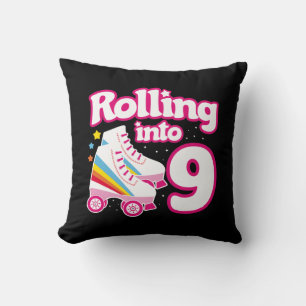Kids Skate Party - 9th Birthday - Roller Skating Throw Pillow