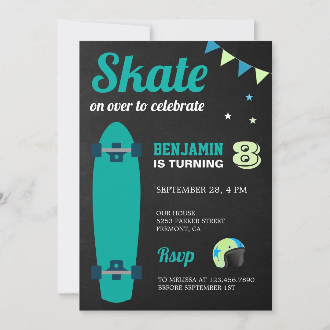 Kids Skateboard Birthday Party Invitation | Zazzle