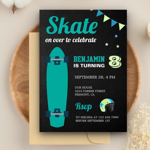 Kids Skateboard Birthday Party Invitation