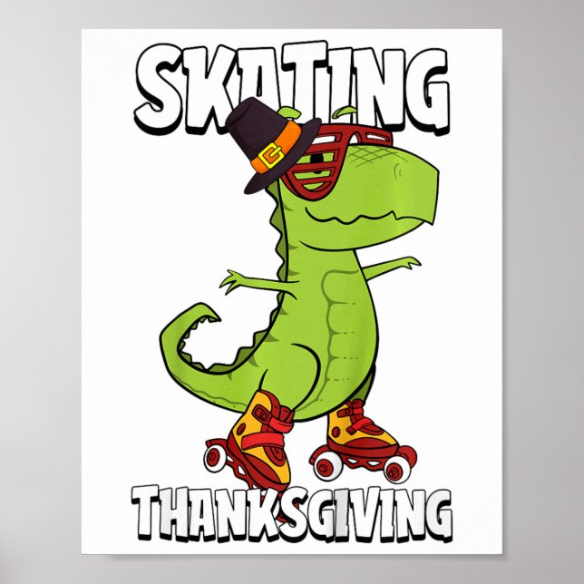 Kids Skating Thanksgiving Day Cool Roller Skate T- Poster (Front)