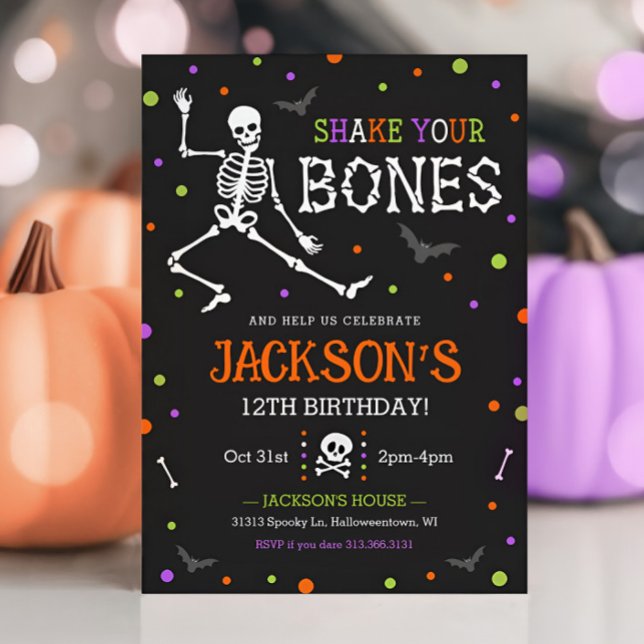 Kids Skeleton Halloween Birthday Invitation (Skeleton Kids Halloween Party Invitation)