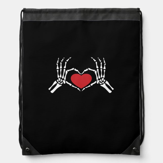 Kids Skeleton Hand Heart Valentines Day Cool Class Drawstring Bag (Front)
