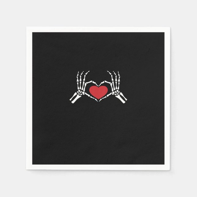 Kids Skeleton Hand Heart Valentines Day Cool Class Napkins (Front)