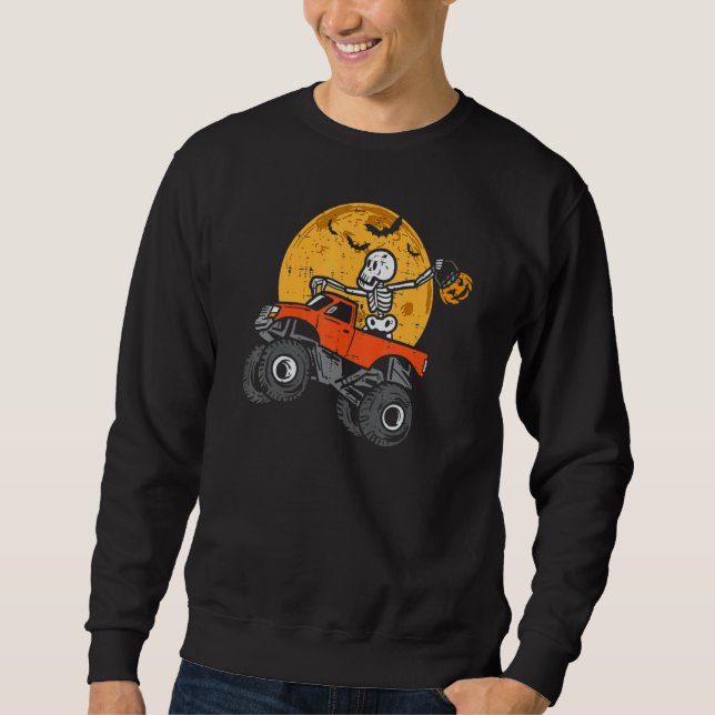 Kids Skeleton Monster Truck Moon Candy Toddler Boy Sweatshirt (Front)