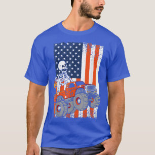 Kids Skeleton Monster Truck USA Flag Toddler Boys T-Shirt