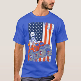 Kids Skeleton Monster Truck USA Flag Toddler Boys T-Shirt