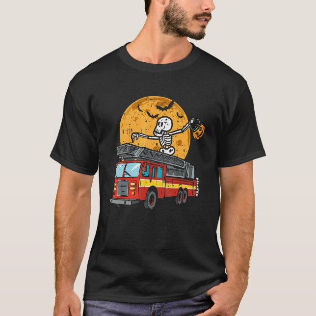 Kids Skeleton Moon Fire Truck Candy Toddler Boys H T-Shirt (Front)