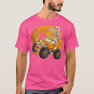 Kids Skeleton Riding Monster Truck Halloween Costu T-Shirt