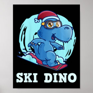 Kids Skiing Kids Ski Dino Funny Skier Toddlers Poster
